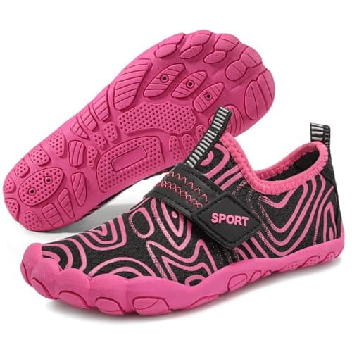 ATHMILE Kids Water Shoes Boys Girls Water Shoes Quick Dry Barefoot Beach Sports Swim Pool Summer Shoes 1 Big Kid Black Pink Line