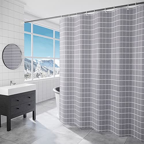 DEARARTBath Grey Grid Shower Curtain Liner, 60''W × 72''L inch Cloth Shower Curtain with Grommet & Hooks, Quick Dry Waterproof Washable Water Resistant Easy Clear Easy Care