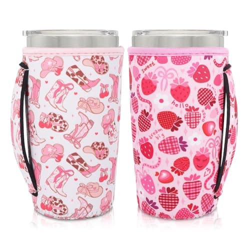2Pack Cup Holder with Handle, 20oz-24oz Tumbler Cup, Cowgirl & Strawberry