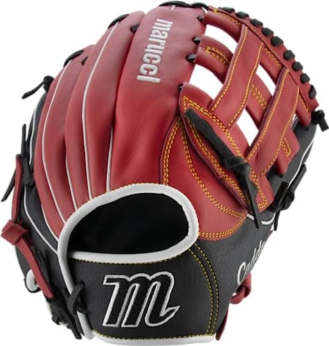 MARUCCI Caddo Series V2 Baseball Glove, 12.00", H-Web, Right Hand Throw,Red/Black