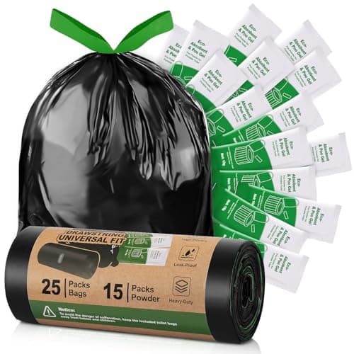 Camping Toilet Bags Poo Gel Set, 25 Count Portable Toilet Bags with 15 Count Camping Toilet Gel, 8 Gallon Composting Toilet for Portable Outdoor Hiking