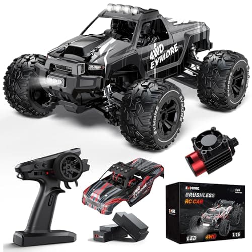 Evmore 1/16 Brushless RC Cars for Adults & Boys, Fast 34 Mph, Electric 4WD High Speed RC Car, All-Road Remote Control RC Truck with Two 2S Lipo Batteries, Compatible with 3S Lipo