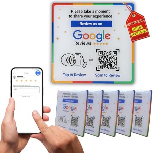 NFC Google Review Epoxy Plate - Boost Customer Reviews 300% with Tap & Scan QR - Contactless Feedback for Small Business - No Subscription (3.9" 5-Pack)