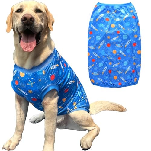 Pet Dog Blue Sleeveless T Shirts with Spacecraft Pattern Printed pet Clothes Soft Breathable Vest for Large Dogs Large, Bule