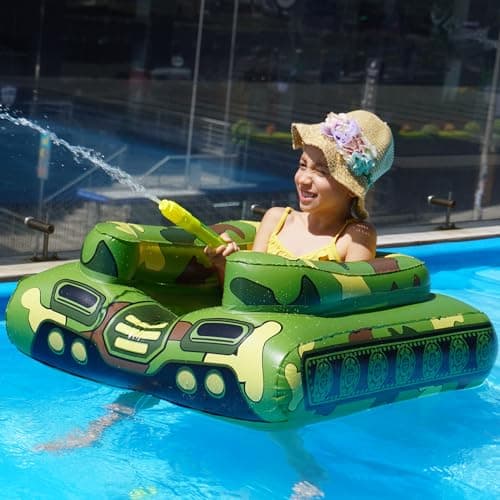 Tank Pool Floats Kids Adults - Jasonwell Inflatable Pool Floaties Swimming Pool Tank with Water Cannon Gun Swim Floaty Rafts Lake Beach Party Pool Toys for Boys Girls Toddlers Kids (Green, M)