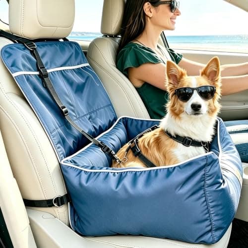 Premium Small Dog Car Seat - Waterproof Car Seats for Small/Medium Dogs, Pet Seat with Clip-On Leash for Travel Carrier Booster Bed, Unique Blue