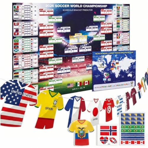 2026 World Soccer Cup Extra Large Schedule Poster, 48 Teams Tournament Wall Chart Calendar, Fabric Soccer Matches Tracker Bracket for Home Office Bar Football Club Sports Fans Party Decorations