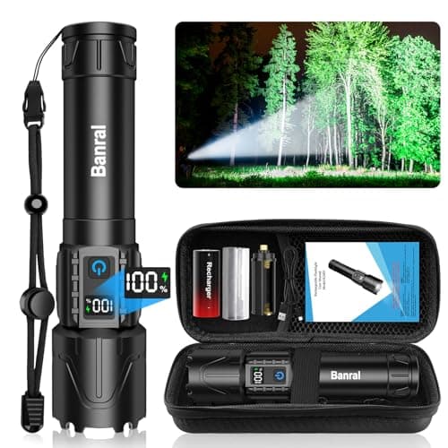 Banral Rechargeable Tactical Flashlights 2000 High Lumens - 5000mAh Super Bright LED Powerful Flash Light, Waterproof Handheld USB C Flashlight for Home,Car,Camping,Emergencies,5 Modes (1, Black)