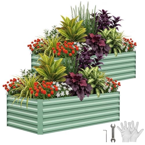 Garvee 2PCS 6x3x2ft Galvanized Raised Garden Bed Outdoor,Rust-Resistant Raised Garden Beds for Gardening, Easy Assembly Outdoor Garden Box & Planters, Green