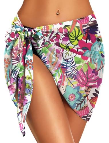 Swimsuit Coverups for Women Sarong Beach Bikini Wrap Sheer Short Skirt Chiffon Scarf for Swimwear (Pink Purple,S)