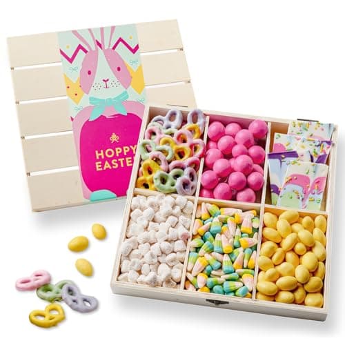 Easter Snack Board Gift Tray – Chocolate & Sweet Treat Assortment in Reusable Wooden Box – Spring Dessert Grazing Gift for Families, Brunch & Hosting- Bonnie and Pop