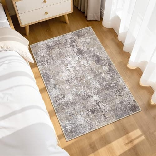 Area Rugs for Living Room: 2x3 Abstract Washable Rug Modern Neutral Large Soft Stain Resistant Non-Slip Backing Machine Table for Bedroom Dining Room Indoor Home Office Carpet - Light Brown