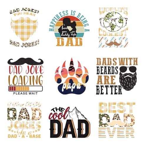 9pcs Dad Jokes Iron on Transfer Patches for Clothing DIY Washable Iron on Stickers for Clothes Heat Transfer Vinyl Decals Appliques