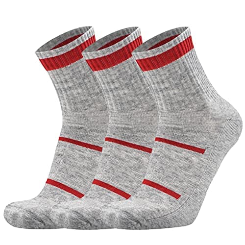Busy Socks 3 Pack Women's Men's Wool Boot Ankle Winter Warm Cushioned Sole Quarter Socks for Youth Boys Girls Running, Light Grey, Medium