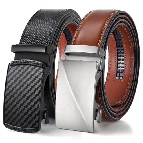 BELTROAD Ratchet Belts for Men- 2-Pack Men‘s Ratchet Adjustable Click Slide Belts for Dress Casual 1 3/8" Leather Belt Gift