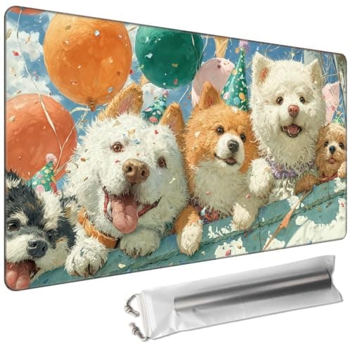 Cdkfxjy for TCG/MTG Playmat 24 x 14in Including Storage Bag | Smooth Surface & Non-Slip Rubber Backing | Stitched Edge Desk Pad & Card Game Mat, Happy Dogs