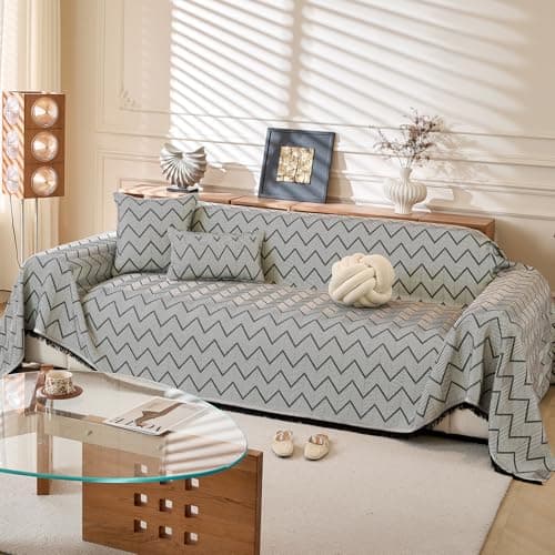 ROOMLIFE Couch Cover Black Boho Sofa Covers for 3 Cushion Couch Washable, Furniture Protector Sofa Couch Cover for Dogs, Soft Sofa Slipcover, Couch Throw Blankets with Tassels 71 '' X 118''