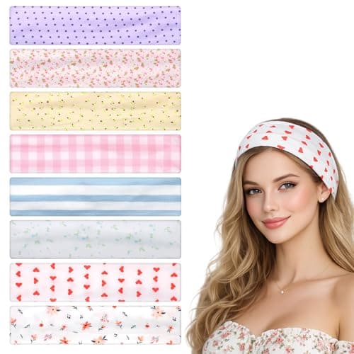QFGasre 8pcs Headbands for Women Wide Elastic Hair Bands Summer Non Slip Sports Soft Running Fashion Headbands Fabric Hairbands for Washing Face Makeup Workout Spa Running Yoga Fashion
