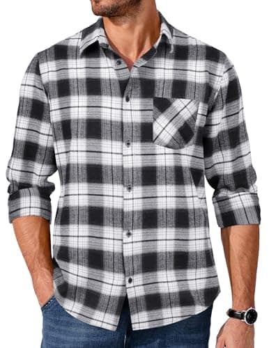 COOFANDY Mens Button Up Shirts Long Sleeve Flannel Jacket Plaid Casual Fall Shirt Jacket