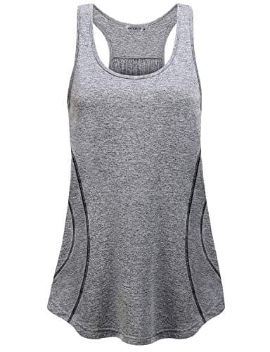 MOQIVGI Racerback Tank Tops for Women Workout Ribbed Round Neck Athletic Training Sleeveless Blouses Chic Soft Energetic Cycling Walking Hiking Wear Gym Sport Clothes Grey Medium