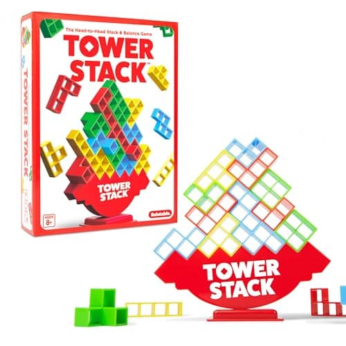 Tower Stack by Relatable - PAL Award 2025 Winner, Exciting Tower Game for Family Game Night, Building Toys for Kids - Includes 44 Cards, 32 Blocks, 1 Tower Body, Stand and Instructions