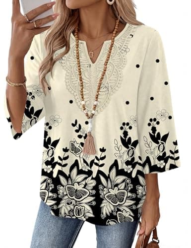 Ivicoer Ladies Tops and Blouses 3/4 Sleeve Spring Tops for Women Casual Shirts for Women 2026 Summer Fashion Trends Womens