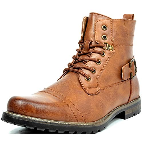 Bruno Marc Men's Motorcycle Combat Boots Casual Zipper Biker Boot, Brown, Size 7 M US, PHILLY-5
