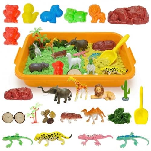 Carolart Jungle Sensory Bin, Animal Sandbox & Sensory Sand Kit