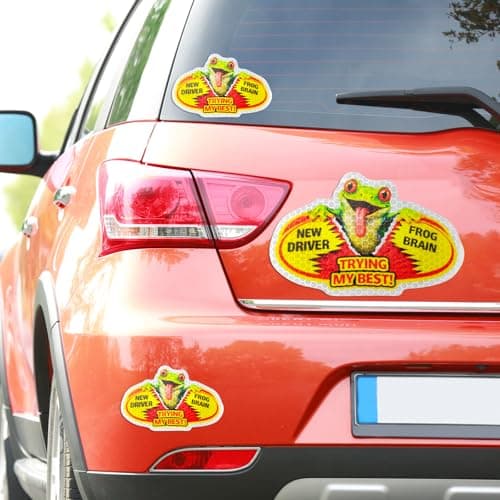 3 Pack New Driver Magnet Set, Reflective Funny Animal Car Magnet Stickers, Waterproof Student Driver Bumper Decals, Removable Durable Novelty Safety Sign for Rear Window Tailgate (Tree Frog)