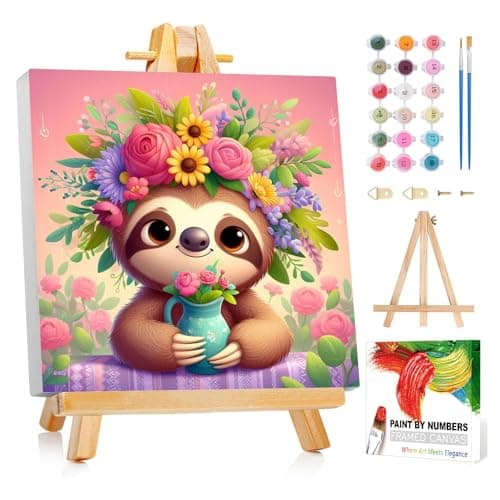Reivworl Framed Paint by Numbers Kit for Adults Beginner & Kids Ages 8-12, Sloth Paint by Number with Easel, Painting by Numbers for Gifts and Home Decor (10X10Inch)