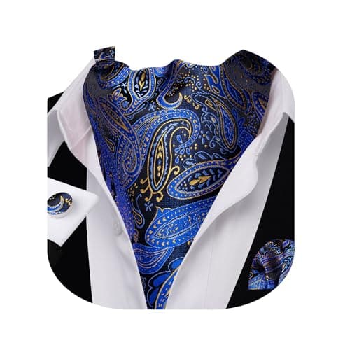 Barry.Wang Men Ascot Cravat Tie with Pocket Square Cufflinks Tie Set Paisley Jacquard Silk Woven Floral Necktie