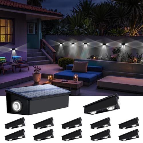 Fence Lights Solar Powered Outdoor Waterproof 3 Sided Wall LED Landscaping 12 Pack for Yard, Deck, Patio, Rail, Garage, Pool, Balcony, Energy Efficient Cool White Safety and Ambiance,Easy Install