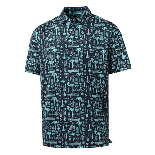 Golf Shirts for Men Dry Fit Short Sleeve Print Performance Moisture Wicking Polo Shirt