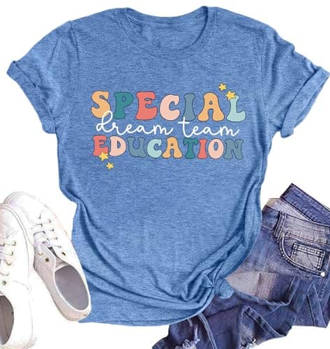 Special Education Teacher Shirts for Women SPED Teachers Graphic T-Shirts Teaching Life Gift Short Sleeve Tee Tops (Blue,XX-Large)