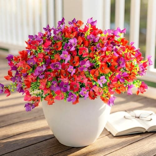 12Pcs Artificial Outdoor Flowers for Outdoors, Faux Silk Realistic Plants Shrubs Floral Arrangement Planter UV Resistant for Porch Patio Window Box Balcony Garden Decor (12pcs hot pink red purple)