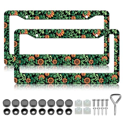 Abstract Flower License Plate Frame - 2PCS Abstract Sunflower Funny Aluminum Metal License Plate Holder, Rust-Proof Waterproof Car Decorative Tag Frames
