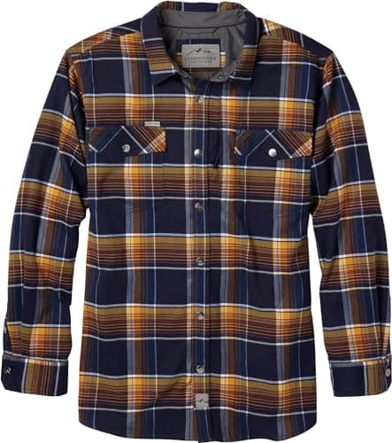 Legendary Whitetails Men's Performance Stretch Plaid Flannel Long Sleeve Snap Down Shirt Moisture Wicking Quick Dry, Grinnell Plaid, Large Tall