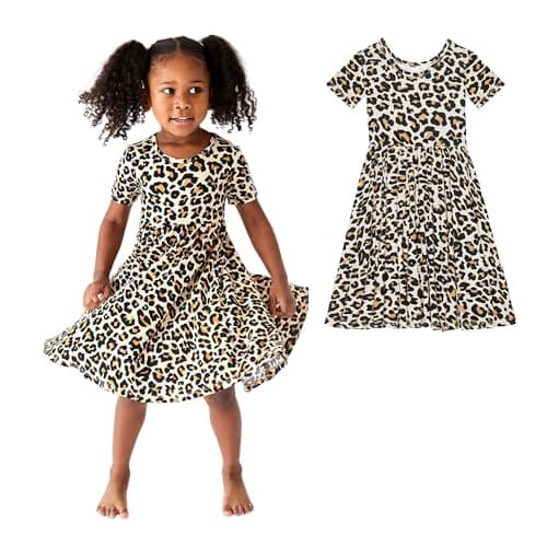 Posh Peanut Girls Dresses – Soft Toddler Twirl Dress Made with Viscose from Bamboo – Fall, Spring, Summer Dresses for Girls (10-12 Years) Lana Leopard