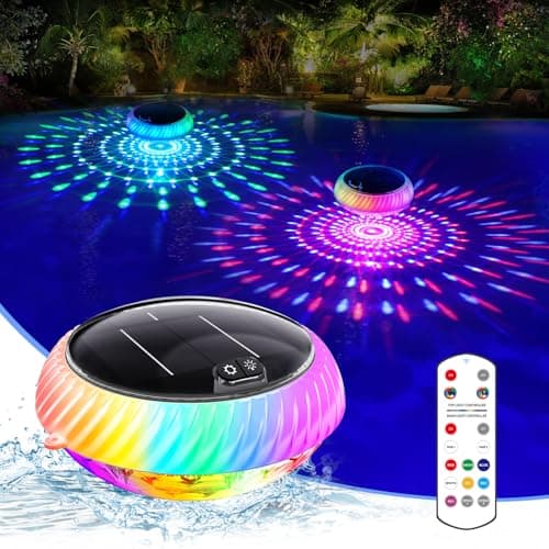 Askyli Floating Pool Lights, IP68 Waterproof Solar Pool Lights that Float, Up and Down Color Changing Solar Floating Pool Light with 7 Dynamic Lighting Effects, Floating Light for Pools,Party(1)