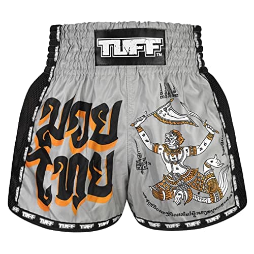 Tuff Sport Retro Muay Thai Shorts Boxing Shorts Classic Slim Cut MMA Kickboxing Workout Set Clothing Training (XXL, TUF-MSC118-GRY)