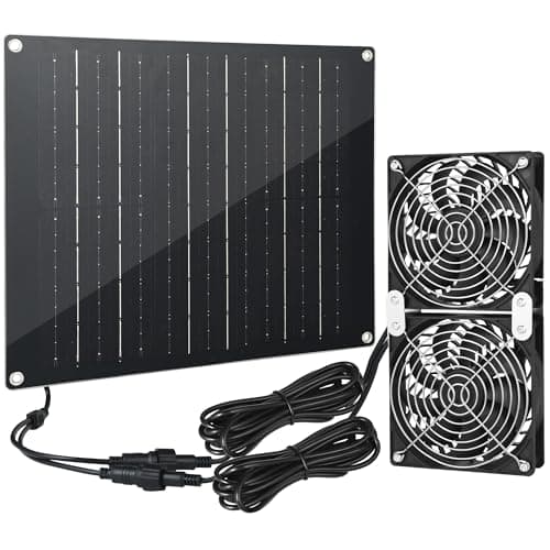 Solar Powered Fan, 30W Large Solar Fan Exhaust Dual Exhaust Fan, Equipped with Two IPX7 Waterproof Fans, Suitable for air Ventilation & Circulation in Chicken Coops, Greenhouses, Sheds, Pet Houses