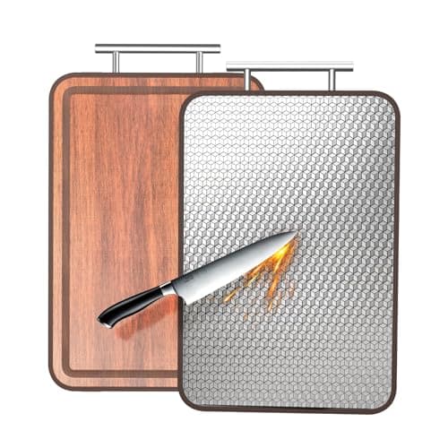 Stainless Steel Cutting Board Wood Double Sided Chopping Cutting Boards for Kitchen - 2 in 1 Ebony Metal with Handle Scratch Resistant Raw Meat Vegetable Fruit Cooking Gift 17.7''×11.6''×1''(Upgraded)