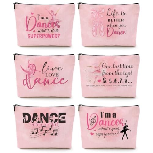 6 Pcs Dance Makeup Bag, Dancer Gifts, Dance Gifts Dance Stuff Cosmetic Bag Dance Recital Gifts for Girls Women Friends Dance Lover Travel Toiletry Bag, Dance Teacher Gifts Graduation Birthday Gifts
