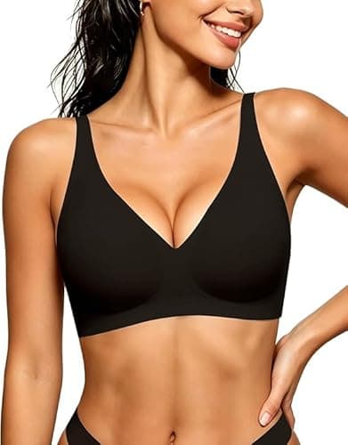 HORISUN Women Wireless Deep V Support Seamless Bra (Black 38C)