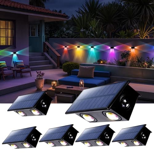 Fence Lights Solar Powered Outdoor Waterproof 3 Sided Wall LED Landscaping for Yard, Deck, Patio, Rail, Garage, Pool, Balcony, Energy Efficient Warm White Safety (Multicolor, 3Sides-6Pack Light)