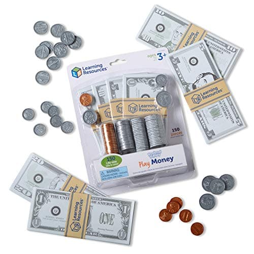 Learning Resources Pretend Play Money - Math Manipulatives for Kids, Kids Bank, Plastic Coins, Cash Register, Toddler, Homeschool Supplies, Fine Motor Skills, Teaching Set Manipulatives