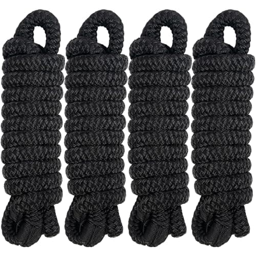 Obcursco 4 Pack 3/8" x 6FT Boat Fender Lines - Marine Grade Double Braided Nylon Rope with 5" Eyelet for Tying Bumpers & Docking, Fray Resistant, Black