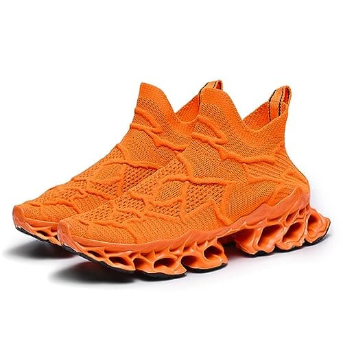 Poramea Mens Slip on Loafers Walking Tennis Shoes Laceless Running Blade Sneakers Mesh Trail Jogging Casual Athletic Orange Size 6.5