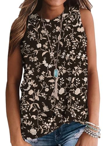People Floral Tank Tops for Women Waffle Knit Twist Knot Crewneck Sleeveless Blouse Boho Beach Summer Casual Shirt Seniors, 2XL