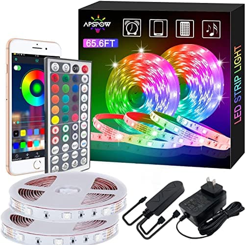 APSPOW LED Strip Lights - 65.6FT Music Sync Color Changing with Remote, Bluetooth, 5050 LED Strip Lights for Bedroom, Home Party and Decoration